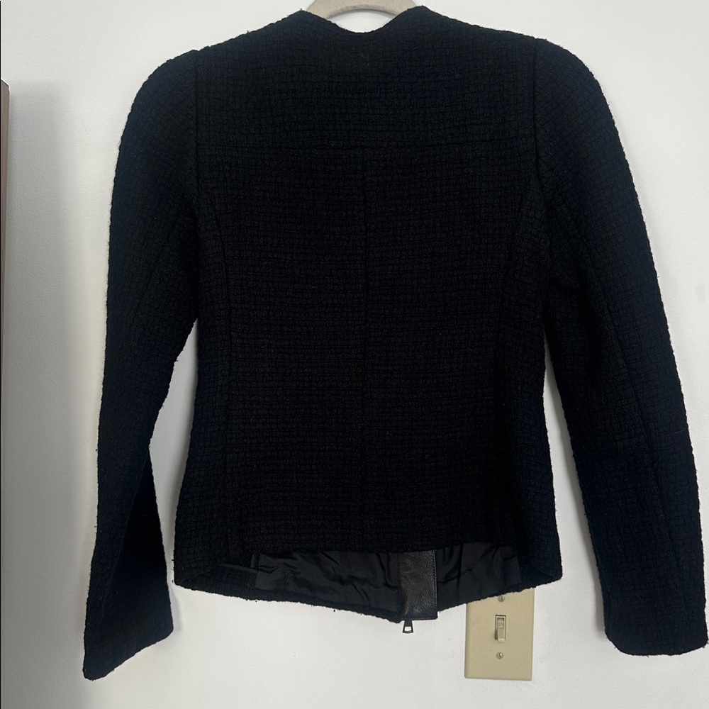 Vince Wool Jacket Basket Weave Leather Zip Moto Size 2 - Picture 3 of 5